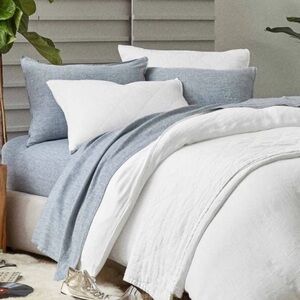 Brooklinen Queen Linen Flat Sheet Heathered Blue